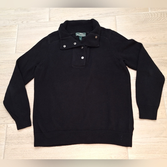 Lauren Ralph Lauren Sweaters - Lauren Ralph Lauren Black Heavy Cotton Button Long Sleeve Knit Sweater Size XL